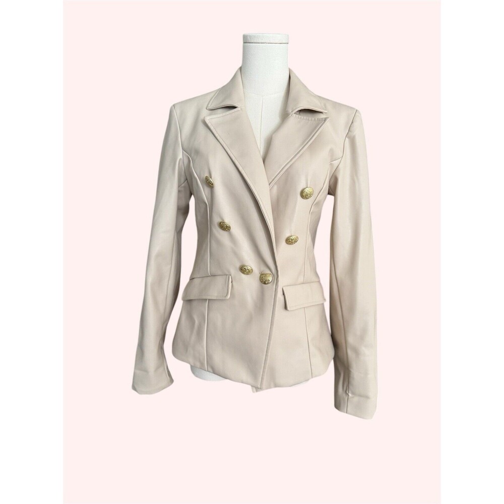 Anthropologie Nico Faux Leather Double Breasted Blazer Size M Ivory